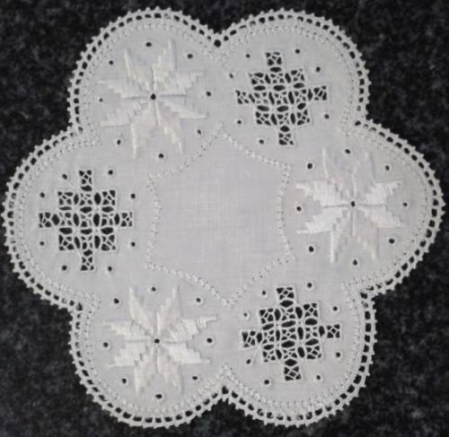 Two dozen round vintage linen Lefkara lace doilies/table mats