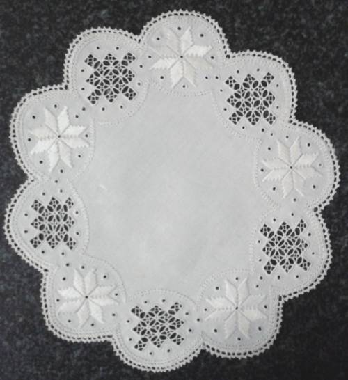 Two dozen round vintage linen Lefkara lace doilies/table mats