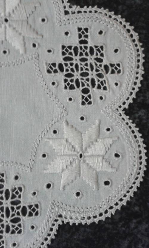 Two dozen round vintage linen Lefkara lace doilies/table mats