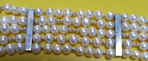 SET OF PEARL BRACELET & NECKLACE WITH 9CT GOLD AND REAL SILVER