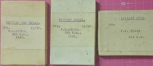 WW1 MEDAL SET FOR F.W.EYLES 3RD M.R