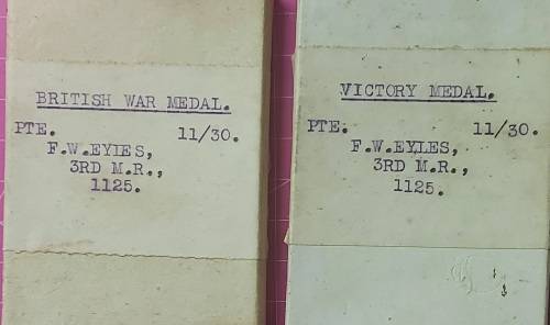 WW1 MEDAL SET FOR F.W.EYLES 3RD M.R