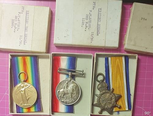 WW1 MEDAL SET FOR F.W.EYLES 3RD M.R
