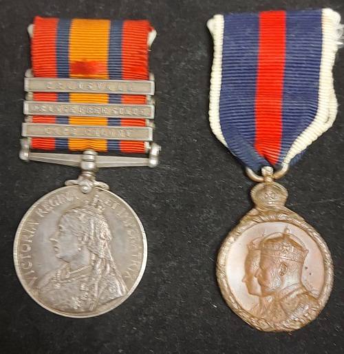 QSA AND KING EDWARD CORONATION MEDALS : TPR A BISSET DAMANT`S HORSE