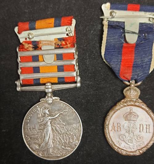 QSA AND KING EDWARD CORONATION MEDALS : TPR A BISSET DAMANT`S HORSE