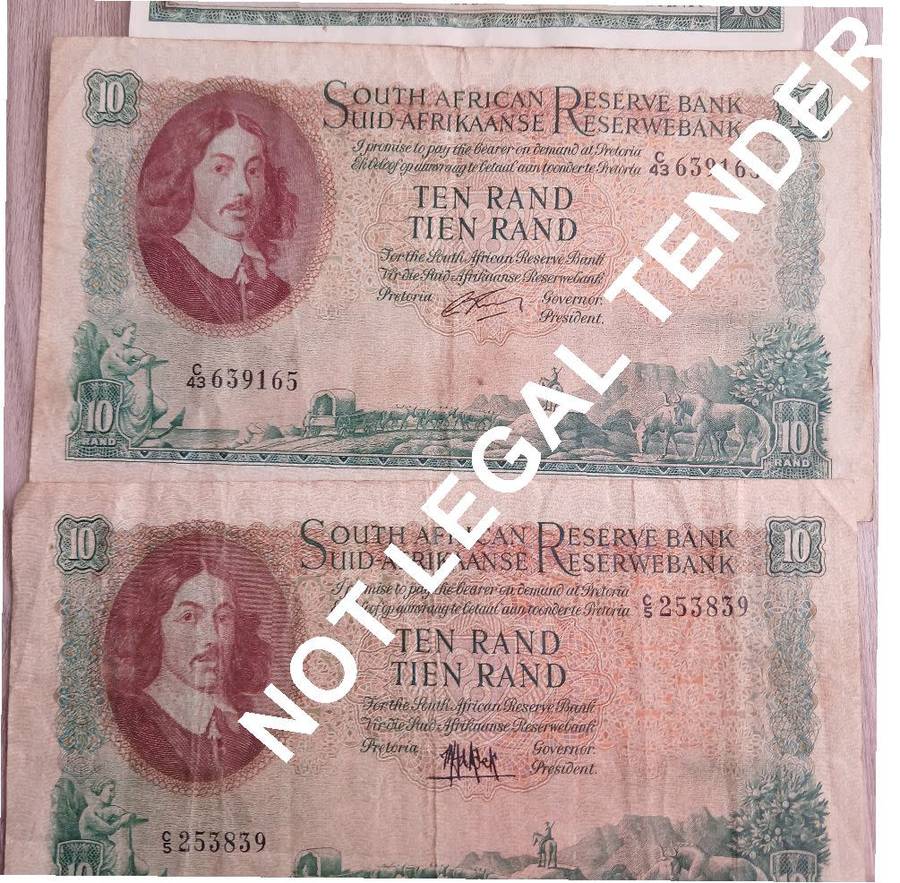 SET OF 4 DIFFERENT R10 NOTES. 1 X MH De Kock , 1 X CL STALS AND 2 X TW DE JONGH