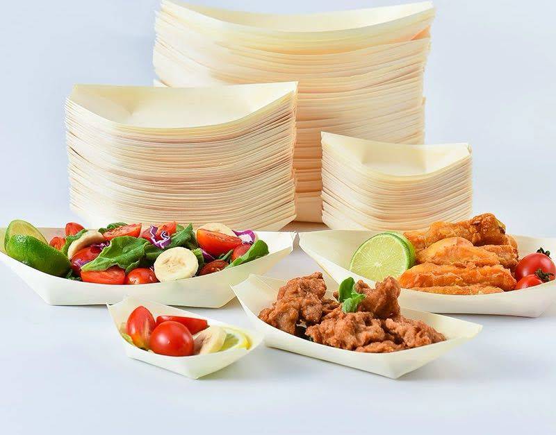 Bamboo Serving Boat Plates 50 Pieces-6Inch