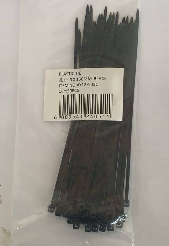 Plastic Cable Tie-3 X 150mm Pack of 50 Pieces Black