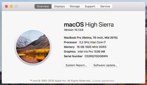 Mid 2015 Apple MacBook Pro 15 Inch i7 2.2GHz / 16GB / 256GB SSD - 1 Year AppleCare Warranty