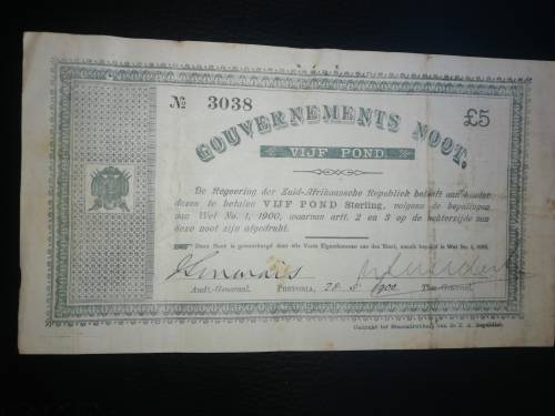 1900 ZAR Gouvernements Noot Vijf Pond