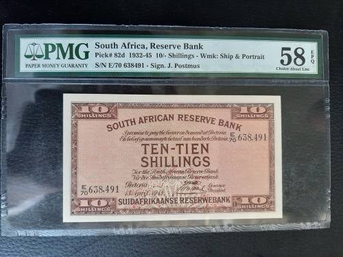 1944 Ten Shillings Johannes Postmus PMG 58
