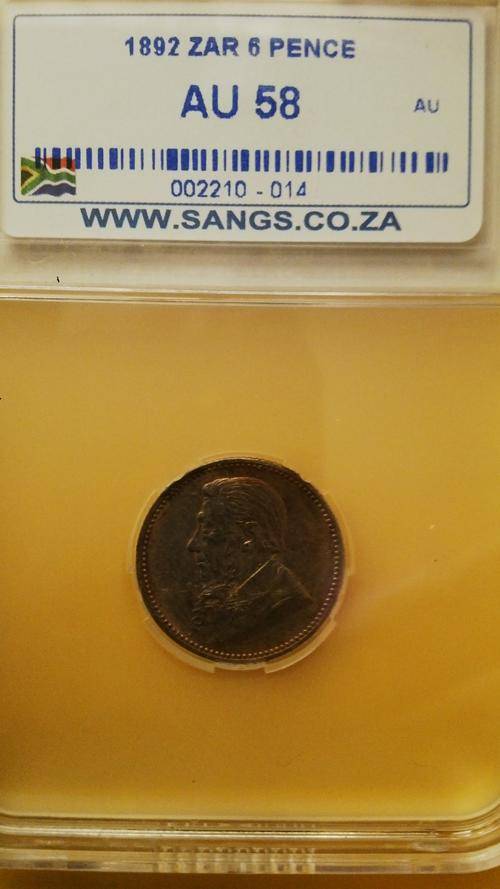 1892 ZAR 6P AU58 - SANGS