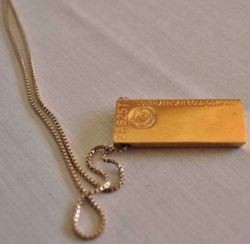 The Gold Bullion Collection 22 carat gold plated bar pendant and chain designed by Royston Lamond