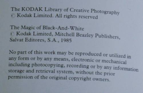 'The magic of black and white' by Kodak ISBN705415538