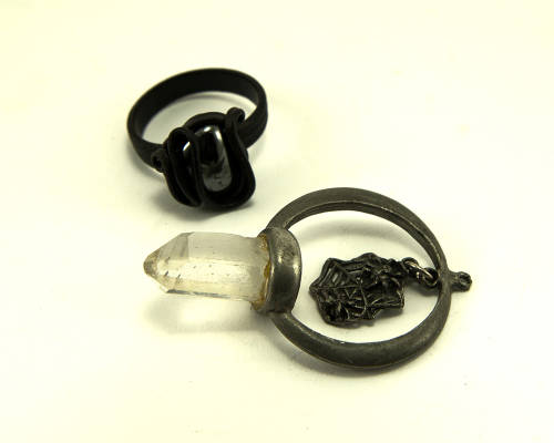 Vintage Silver-tone pendant with quarts crystal and elephant hair ring with genuine hematite