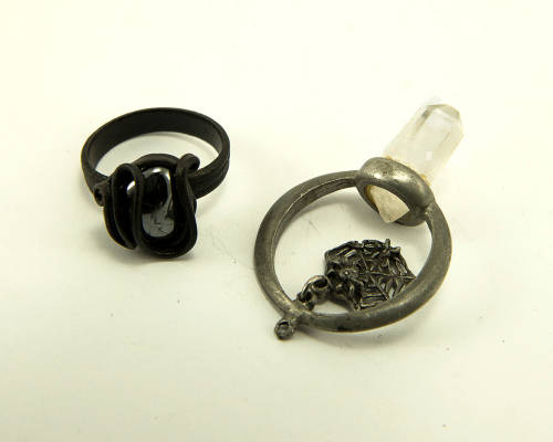 Vintage Silver-tone pendant with quarts crystal and elephant hair ring with genuine hematite