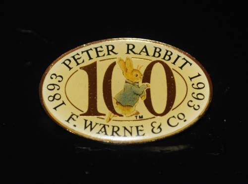 Collectible, Gold Tone Enamel 100 Year (1893-1993) Peter Rabbit F. Warne and Co Commemorative Brooch