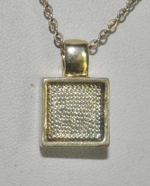 Vintage Gold Tone Square Pendant Necklace with Amber and Clear Crystal Stones
