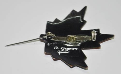 Vintage Enamel Over Copper Maple Leaf Brooch Pin by Canadian Designer a Gagnon c1960