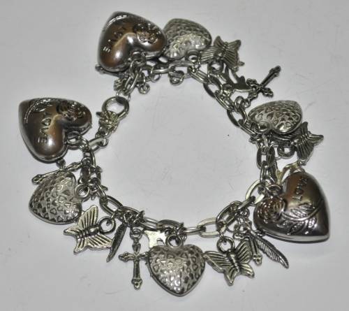 Vintage Silver Tone Love Themed Charm Bracelet - 25 Charms