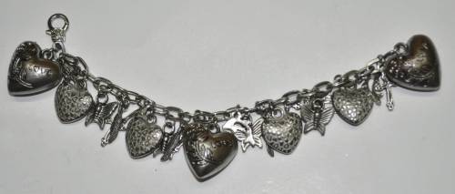 Vintage Silver Tone Love Themed Charm Bracelet - 25 Charms