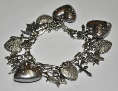 Vintage Silver Tone Love Themed Charm Bracelet - 25 Charms