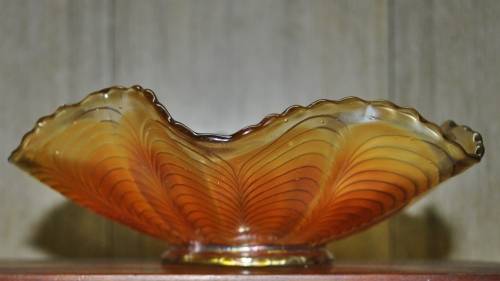 Vintage Peach Opalescent Carnival Glass Ruffled Bowl