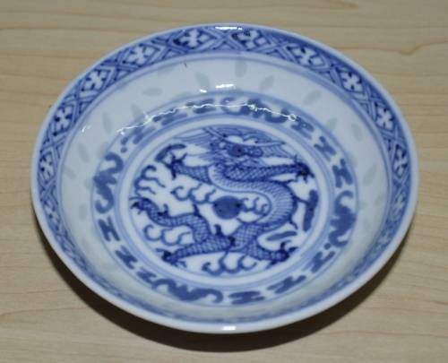 Pair of Vintage Chinese Blue and White Hand Painted Rice Grain Pattern Footed Bowls