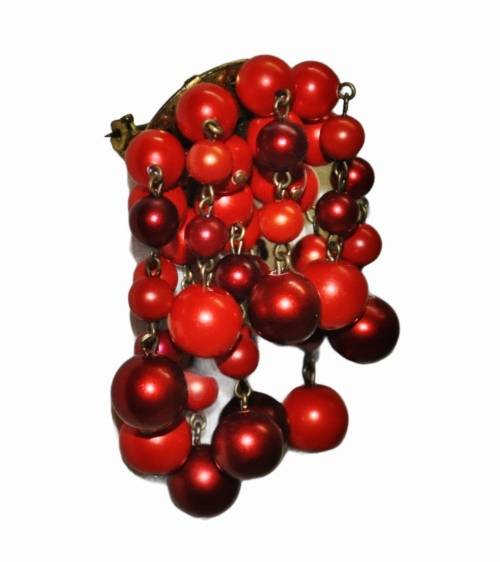 Vintage Gilt Brooch Pin with Dangling Lucite Moonglow Beads