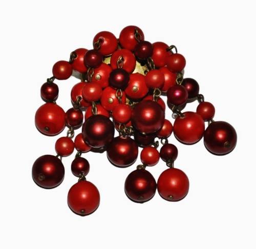 Vintage Gilt Brooch Pin with Dangling Lucite Moonglow Beads