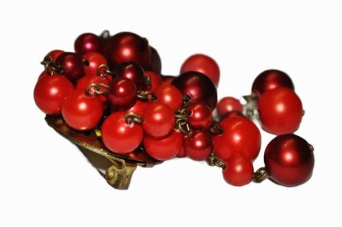 Vintage Gilt Brooch Pin with Dangling Lucite Moonglow Beads