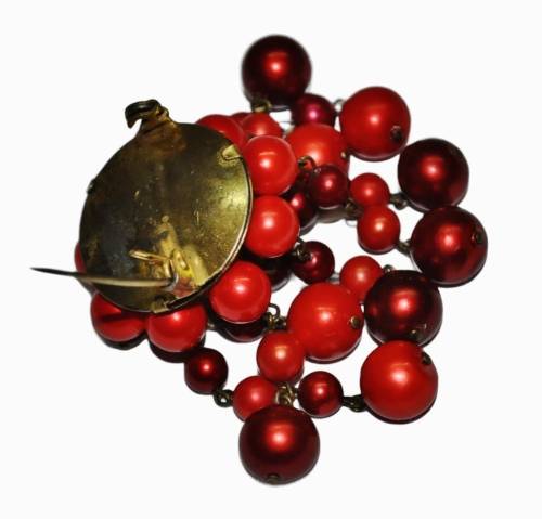 Vintage Gilt Brooch Pin with Dangling Lucite Moonglow Beads