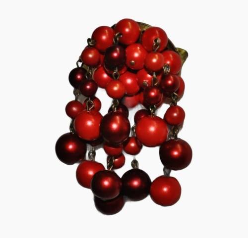 Vintage Gilt Brooch Pin with Dangling Lucite Moonglow Beads