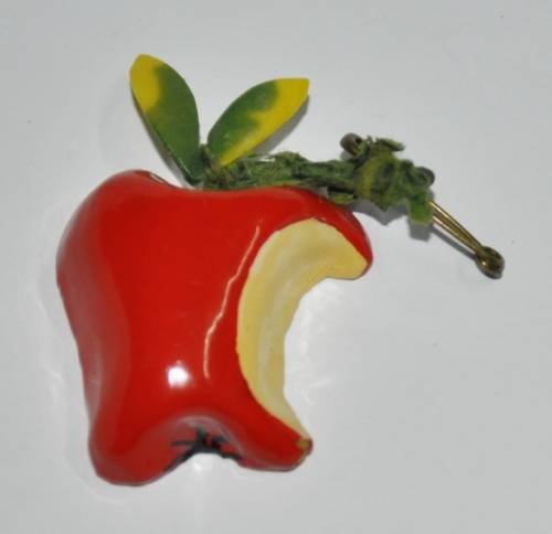Vintage Red lacqueRed Bitten Apple Pin