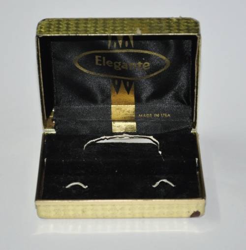 Vintage Silver Tone and Blue Crystal Cufflinks and Tie Bar Set by Elegante in Original Box USA Made