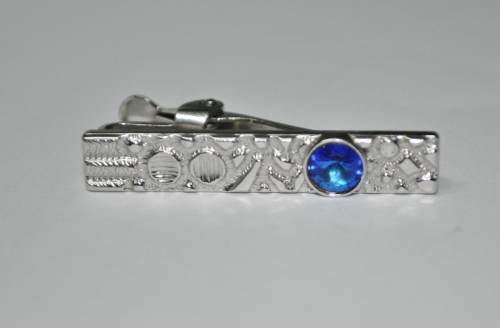 Vintage Silver Tone and Blue Crystal Cufflinks and Tie Bar Set by Elegante in Original Box USA Made