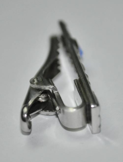 Vintage Silver Tone and Blue Crystal Cufflinks and Tie Bar Set by Elegante in Original Box USA Made