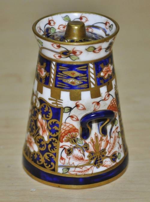 Antique Royal Crown Derby Imari Pattern 6299, Derby Witches, Miniature Butter Churn, dated 1912