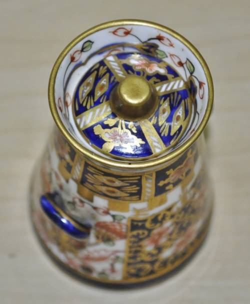 Antique Royal Crown Derby Imari Pattern 6299, Derby Witches, Miniature Butter Churn, dated 1912
