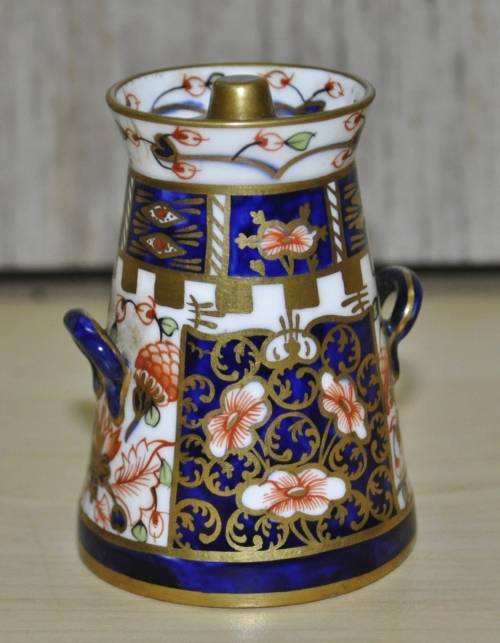 Antique Royal Crown Derby Imari Pattern 6299, Derby Witches, Miniature Butter Churn, dated 1912