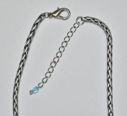 Vintage Antique Silver Tone Chain Necklace with Prong Set Faceted Blue Teardrop Crystal Pendant