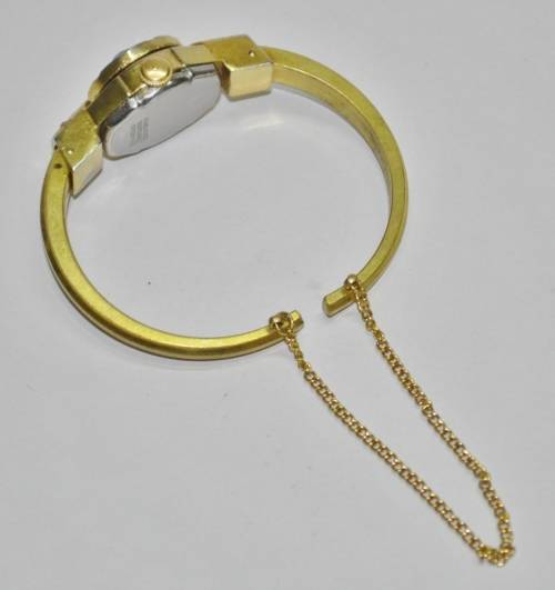 Vintage Swiss Made Cardinal 17 Jewel Gold Plated and Rhinestone Ladies Clamper Bracelet Watch