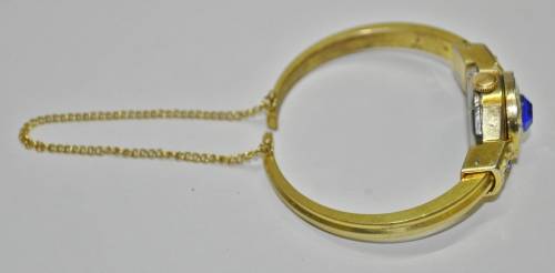 Vintage Swiss Made Cardinal 17 Jewel Gold Plated and Rhinestone Ladies Clamper Bracelet Watch