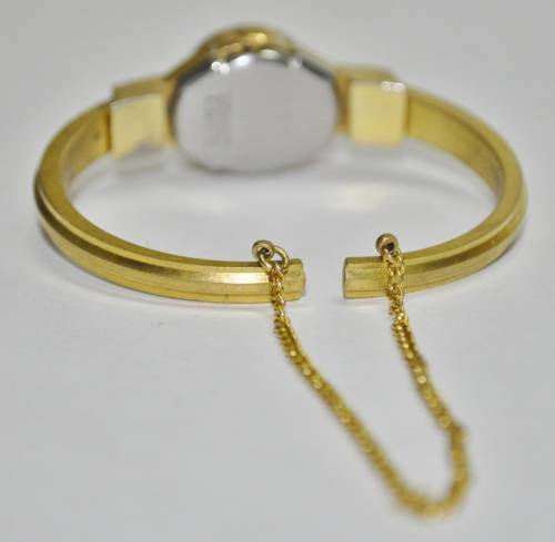 Vintage Swiss Made Cardinal 17 Jewel Gold Plated and Rhinestone Ladies Clamper Bracelet Watch