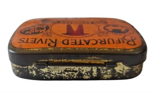 Small Vintage 1940s Bifurcated Rivets Storage Tin