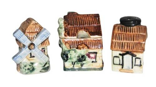 Vintage, Cottage Style Ceramic Cruet Set - Salt, Pepper and Mustard