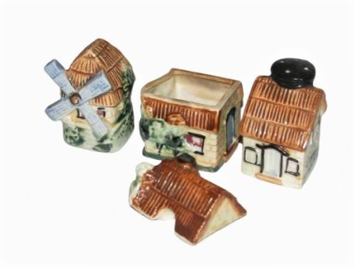 Vintage, Cottage Style Ceramic Cruet Set - Salt, Pepper and Mustard