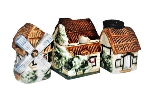 Vintage, Cottage Style Ceramic Cruet Set - Salt, Pepper and Mustard