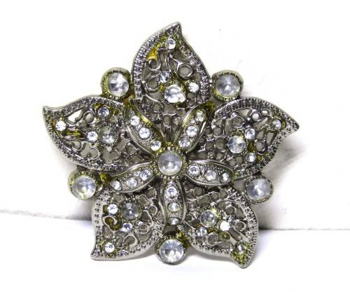 Retro, Flower-shaped, silver tone, faceted glass, and enamel ladies belt buckle