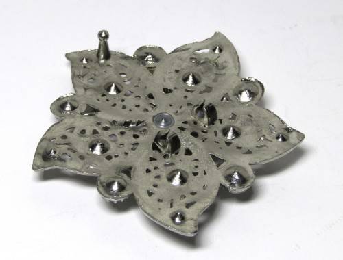 Retro, Flower-shaped, silver tone, faceted glass, and enamel ladies belt buckle
